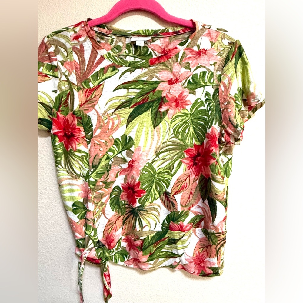 J.Jill Love Linen Sz M,100% Linen Floral Print Women's Top Shirt Office Beach
